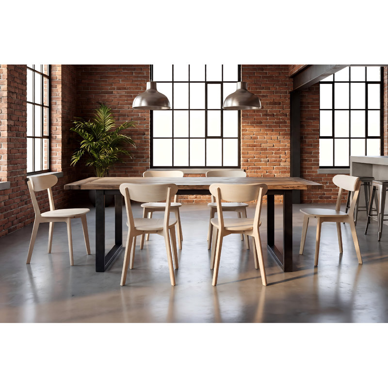 MCM Solid Oak Dining Chairs, Side Chair with Curved Back, White Oak