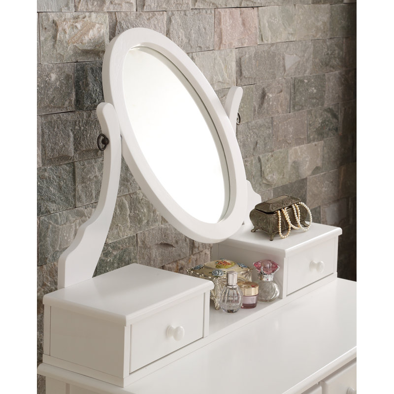Wood Make-Up Vanity Table And Stool Set, Ashley Wood Makeup Vanity Table And Stool Set, White