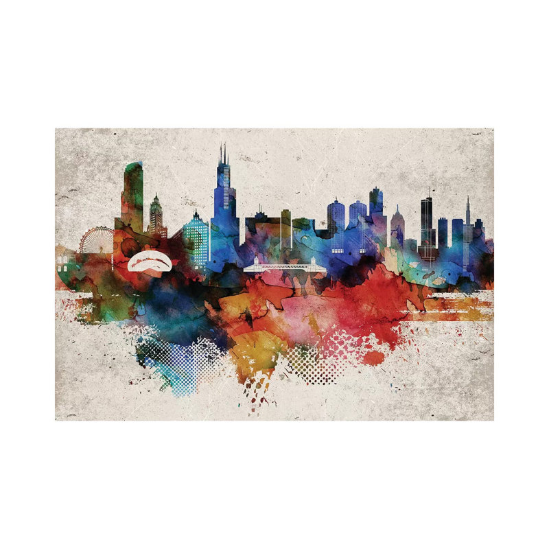 Chicago - reproduction d'art graphique sur toile tendue, H 40 po x l 60 po x 1,5 po