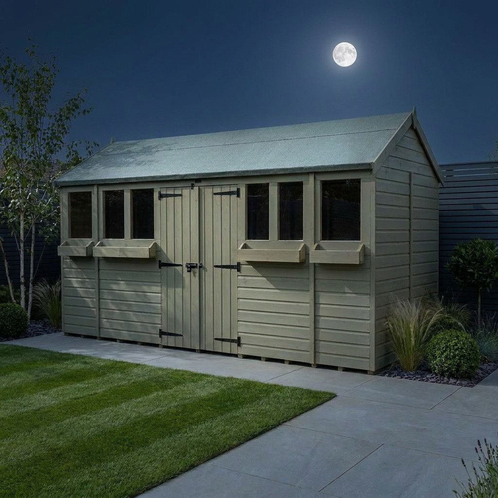 Total Sheds 16ft x 6ft Apex Summer Shed - Toughened Glass External Planters - Pressure Treated Timber - UK Manufactured
