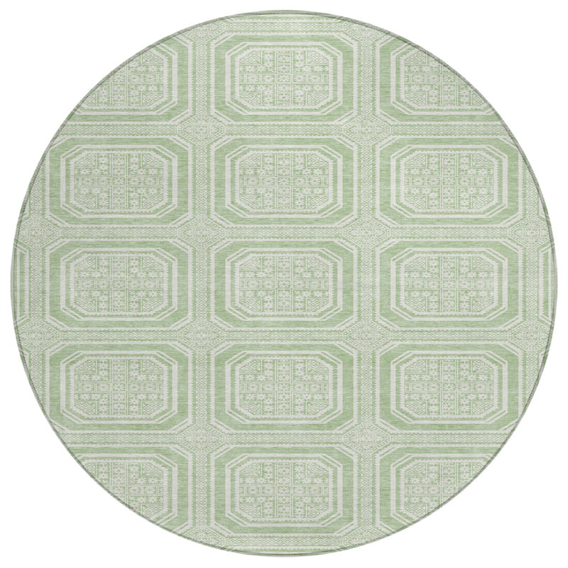 Machine Washable Indoor/Outdoor Claudian ACN1458 Mint Rug, Round 8'