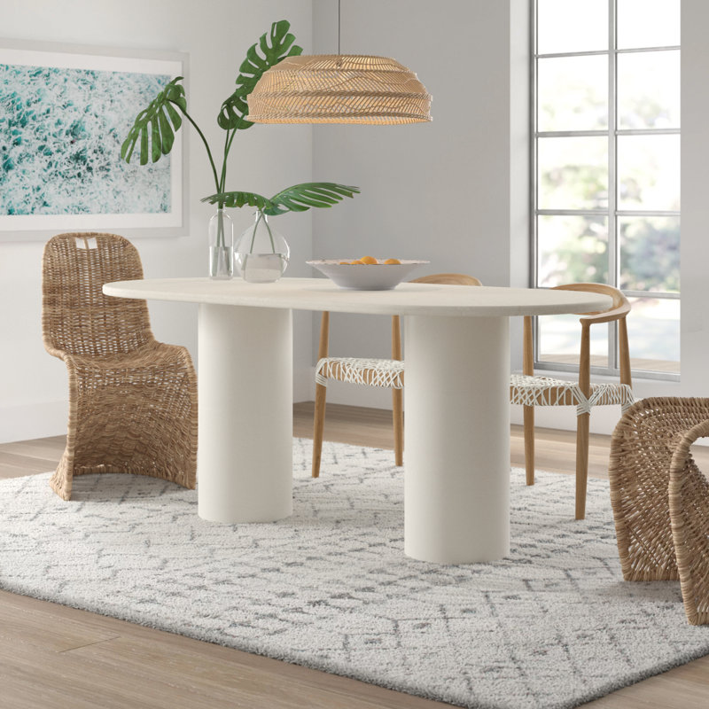 Calila Oval Marble Top Metal Base Dining Table, Cream Marble