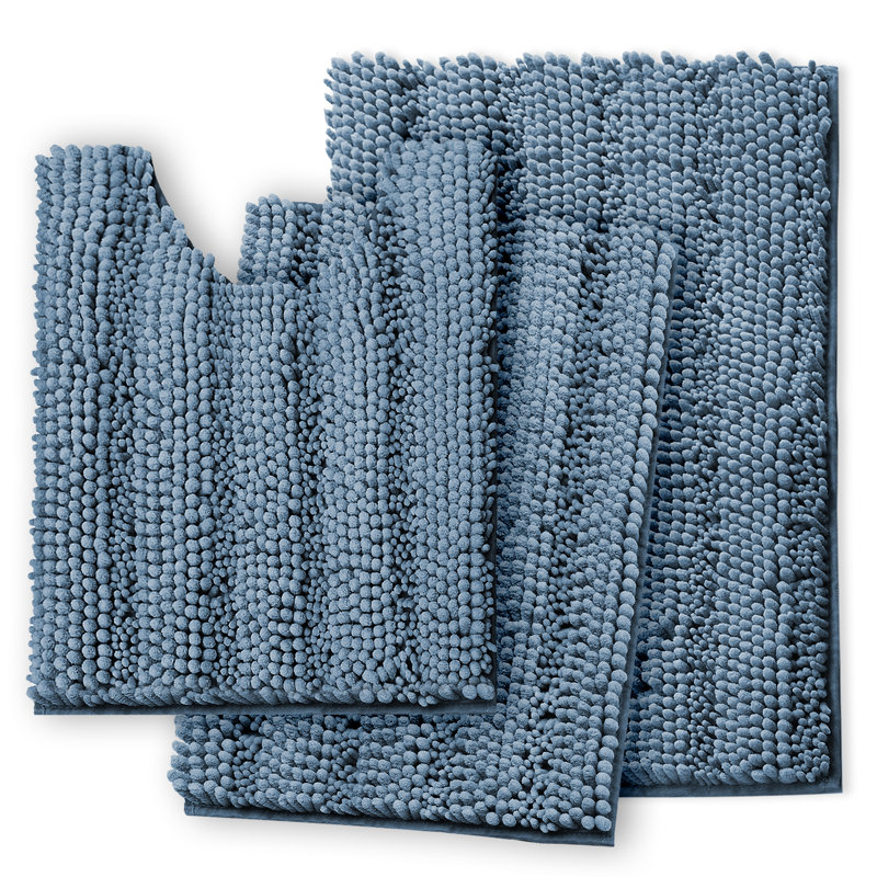 Clara Clark Chenille Microfiber Bathroom Rugs with Non-Slip Backing, Blue Heaven