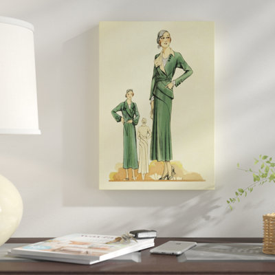 " Vintage Fashion Green Dress And Overcoat "