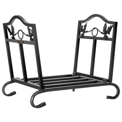 21.5 Inches Folding Firewood Storage Log Rack With Decorative Leaf Pattern And Detachable Arched Feet Wrought Iron Wood Holder Stacker Black