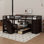 Lit superposé simple au-dessus d'un lit double en L avec 3 tiroirs, bureau mobile et garde-robe