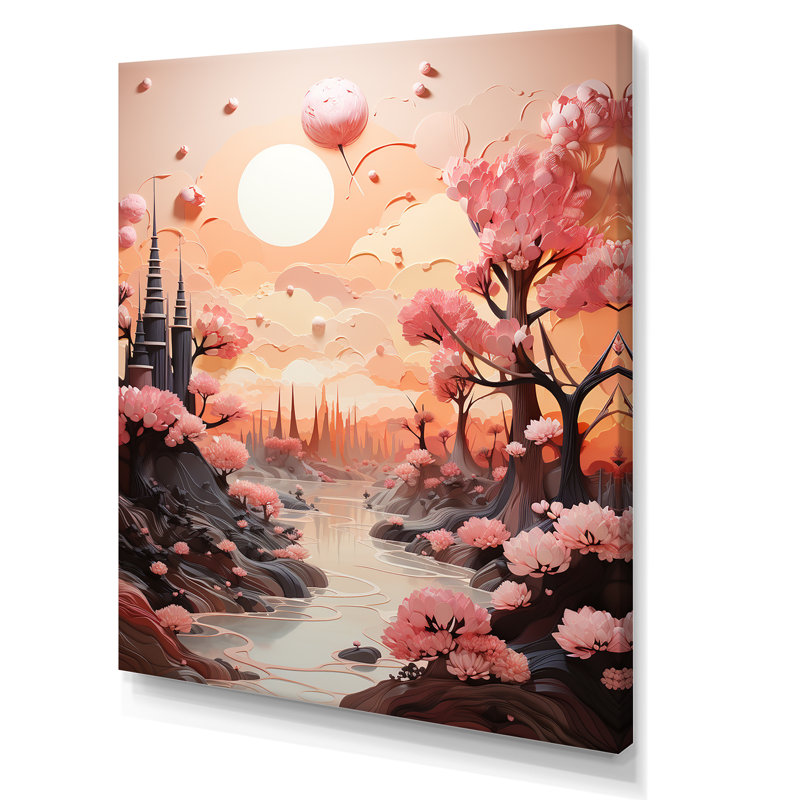«Skyline Puffy Peach Castle» sur toile, Toile tendue, H 32 po x l 16 po x P 1 po