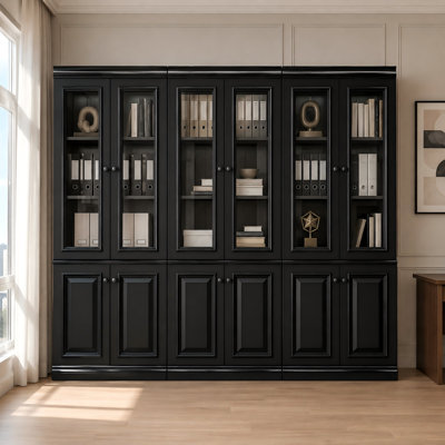 Baptiste 78.7'' H Black 12-Door Glass Office Storage Cabinet Set