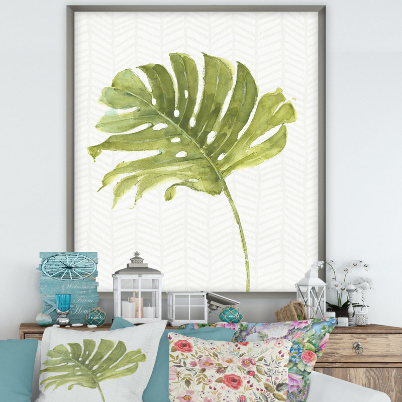 Cadre d’image « leaves vert botanique vii », reproduction d’art sur toile, H 40 po x l 30 po x P 1,5 po, Cadre argenté