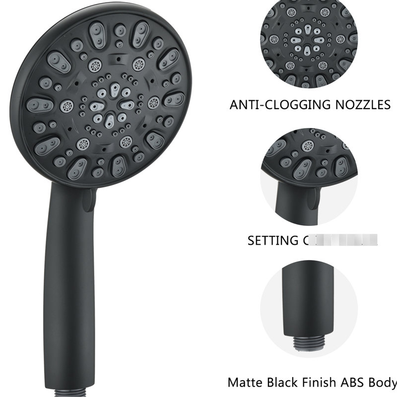 Handheld Shower In Matte Black With 7 Spray Options And Stain High Modes Adjustable