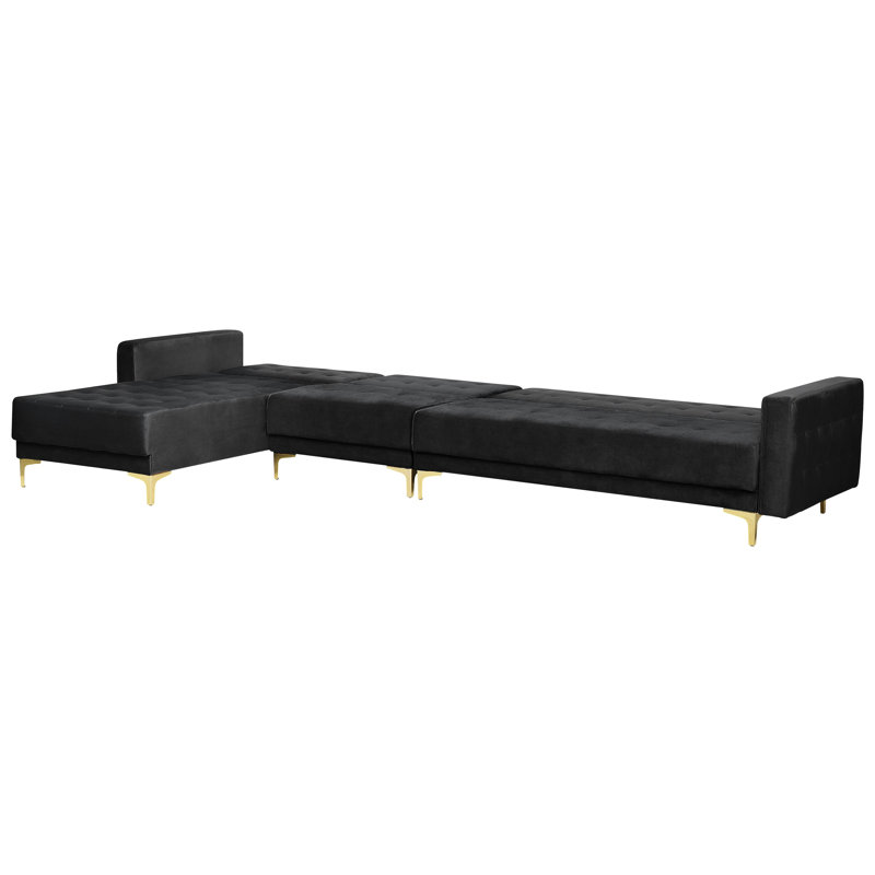 Childers 5 Seater Velvet Sofa Bed, Left Hand Facing, Black