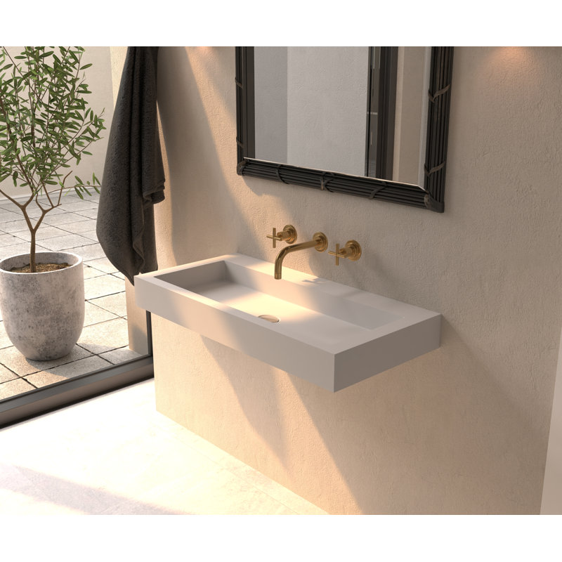 Badeloft 39.4" x 18.8" Stone Resin Wall Mounted Bathroom Sink with Overflow WT-06-XL-M in Matte White, Matte White