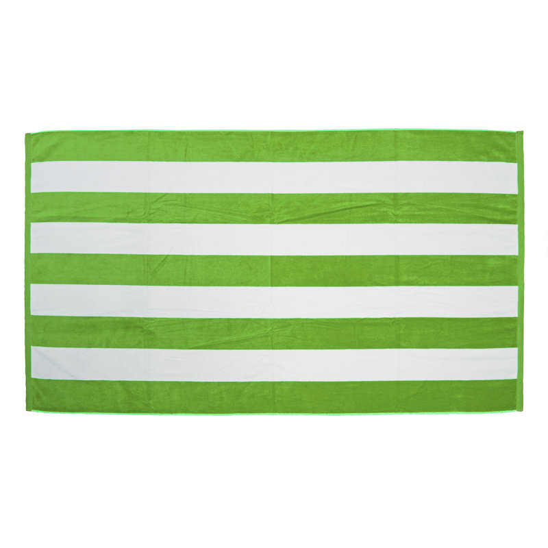 Serviette de plage en velours 100% coton Cabana, Lime / Blanc