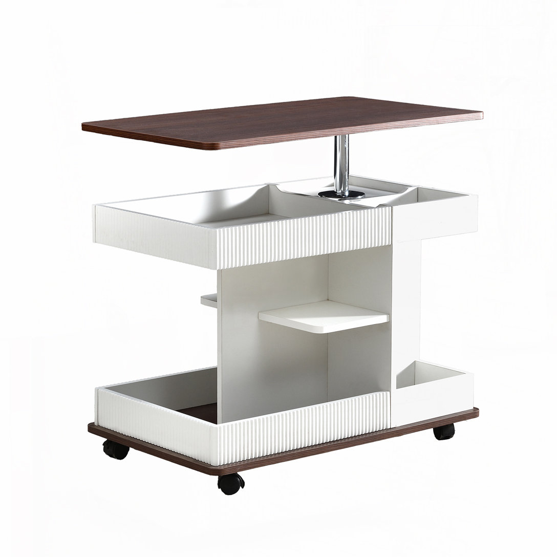 Latitude Run® Adjustable End Table with Wheels, 360°Rotating Top and ...