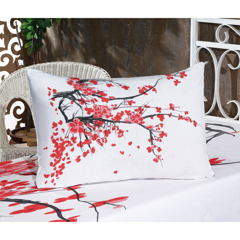 Ensemble de draps et taies décoratives à motif floral Ambesonne, brun vermillon / blanc