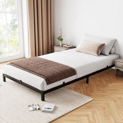 6 Inch Twin XL Bed Frame Without Headboard No Box Springs Needed Low-Profile Metal Platform Bed Frame Supporting Mattress Foundation 800 Lbs Load Capacity/Easy to Assemble/Noiseless/Black