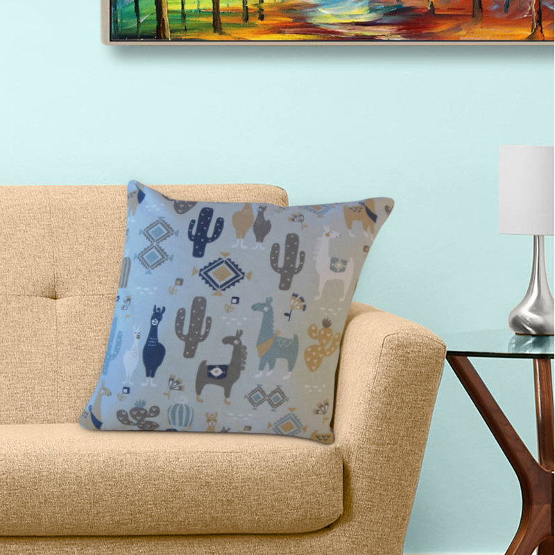 Coussin en coton Magaly, 26 po x 26 po, Gris ardoise / bleu / beige, Coussin décoratif