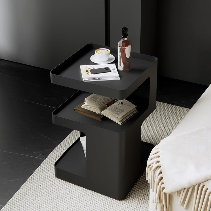Side Table,Modern End Table,Metal Black Nightstand,Bedside Table,3-Tier Accent Table With Storage For Bedroom,Living Room,Small Space,Couch.No Assembly Required