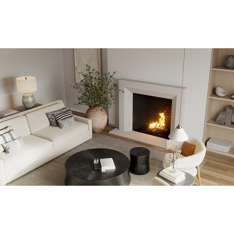 Beveled Cast Stone Fireplace Surround with Beveled Hearth, Earth, 6" D x 50" H x 62" W