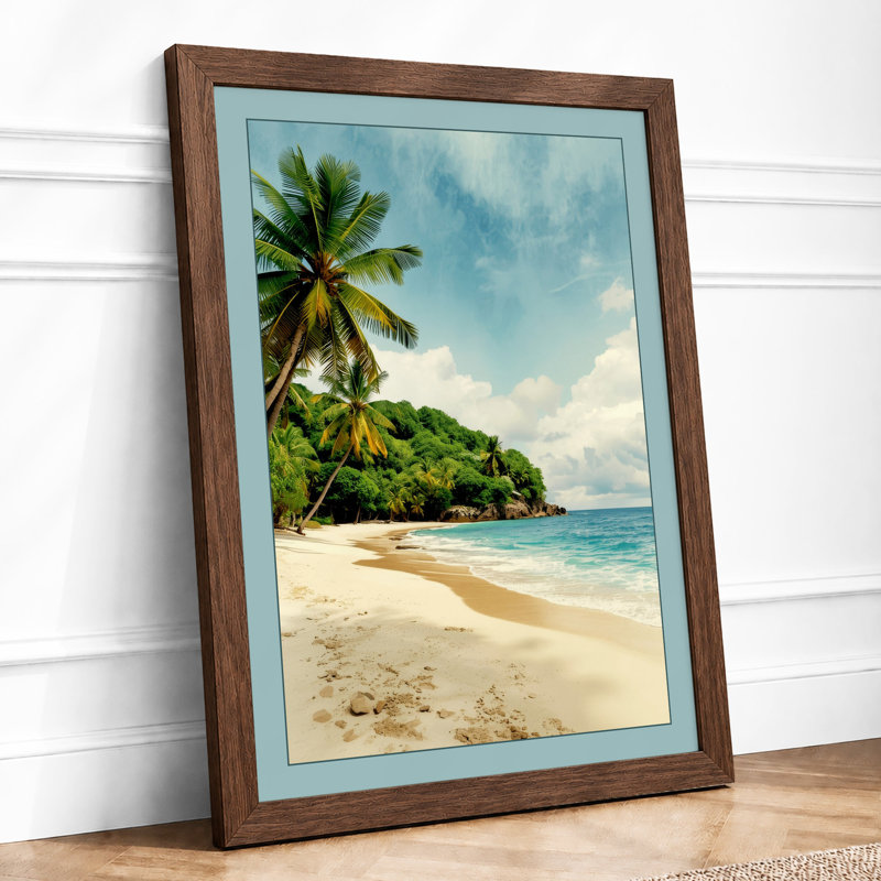 Tropical Beach Shoreline Coastal - Framed Print, A2 - 59.4 x 42.0 cm, Walnut