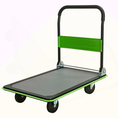 Flatbed Cart, 660Lbs Heavy Duty Capacity Platform Hand Truck 360 Degree Swivel Wheels Foldable Push Hand Cart For Loading And Storage, Warehouse-Green