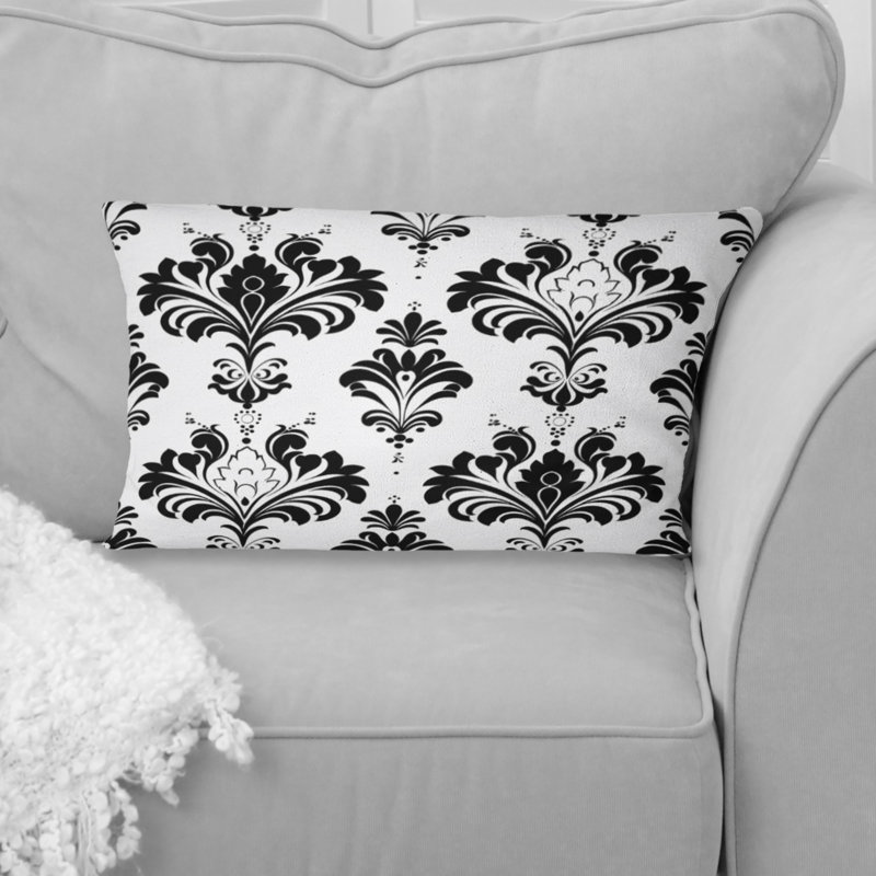 Motif damassé classique noir et blanc I - coussin lombaire moderne