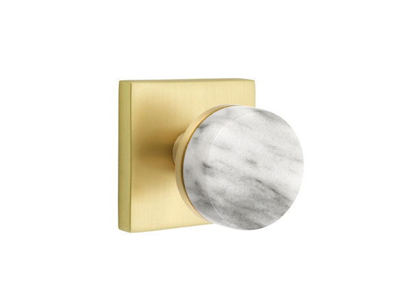 Select Round Knob with Square Rosette, Satin Brass