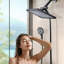Pomme de douche rectangulaire double 12 po avec douchette à 6 jets et support mural noir mat-122060554