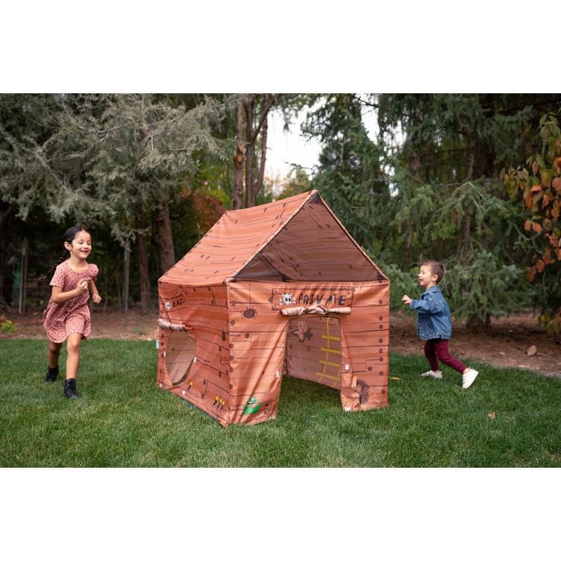 Brown Kids Clubhouse Tent with Secret Windows and Doors