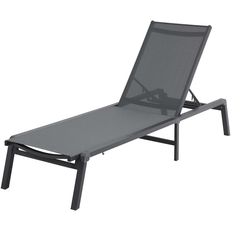 2PCS Foldable Chaise Lounge Chair Adjustable Back Outdoor Pool Sun Tanning Chair, Dark Gray/Black, 2