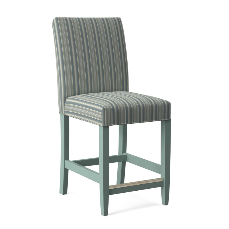 Manhattan Upholstered Stool with Solid Wood Frame, Green and Blue Stripe; 0252-54, Antique Black Finish