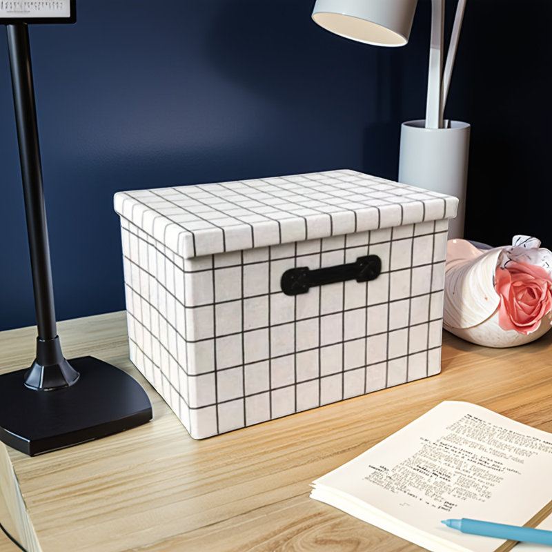 Medium Pu Handle Storage Box 39×27×25cm (16.15×12.51×9.84in), Sturdy 2.80lbs Organizer With Pu Grip For Home/office