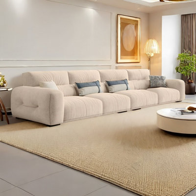 Tofu block cream style straight fabric sofa
