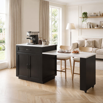 82.7" W Modern Kitchen Island with Drawers  Open Shelves