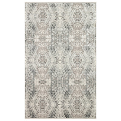 Tapis d'entrée élégant, 2,6 x 4,9 pieds, crème et gris | 100% viscose / acrylique, hauteur de poils de 0,3 po, 3500 g / m², tissé à la machine avec 2 000 000 points de fil | Facile à nettoyer, sécuritaire pour l'aspirateur et les taches, parfait pour toute entrée
