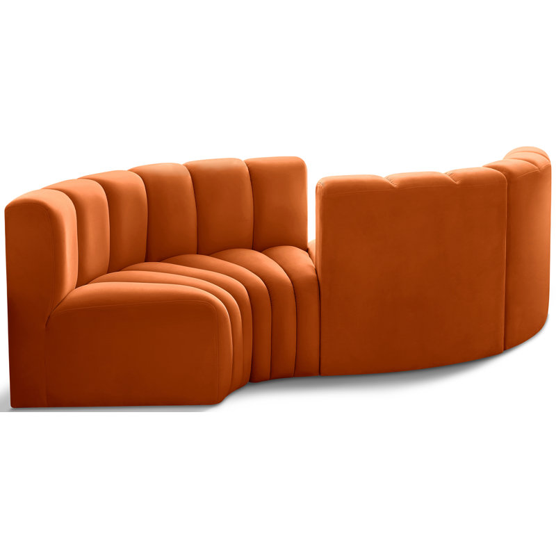 Iyra Upholstered Curved Sectional Reversible, Cognac Velvet