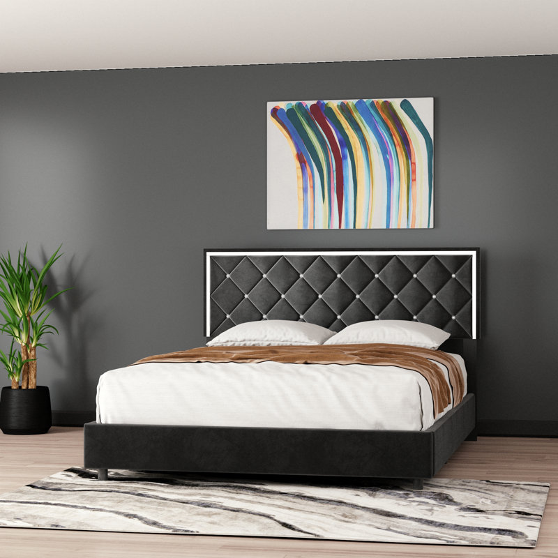  Lit plateforme en velours avec 4 tiroirs de rangement Monica, Double, Noir
