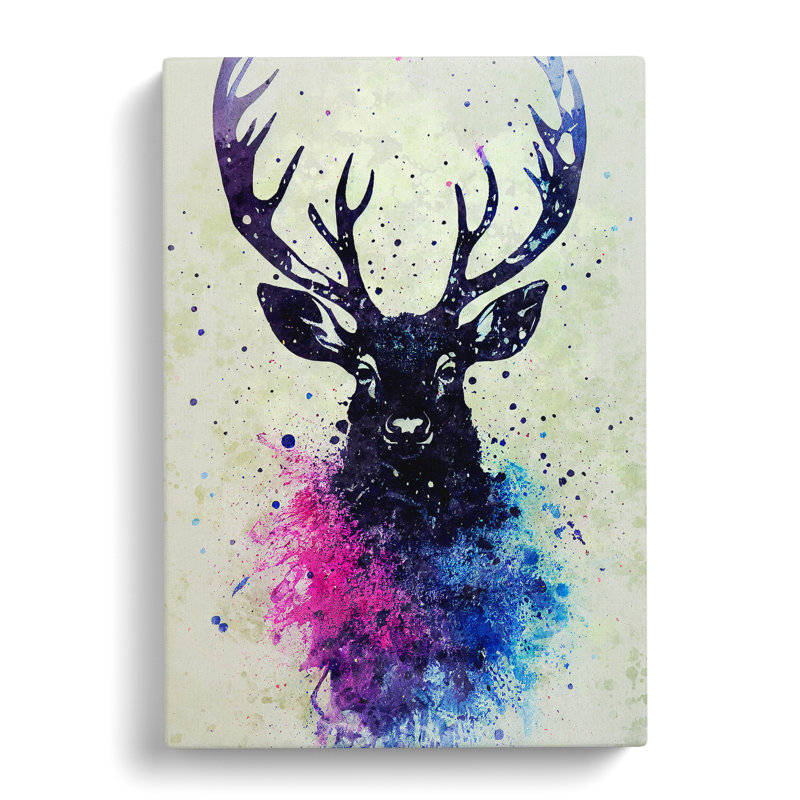 Stag Graffiti No.2 - Wrapped Canvas, 50cm H x 35cm W x 3cm D