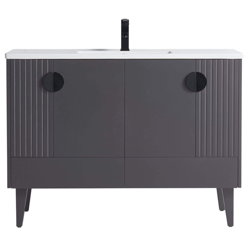 Ensemble de meuble-lavabo simple 48 po Saimah, Noir, Gris roche
