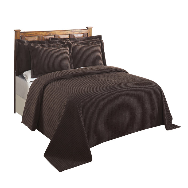 Jullian 100% Cotton Chenille Tufted Bedspread, Classic Stripe Design, Soft Breathable Coverlet, All-Season Machine Washable, OEKO-TEX Certified, Twin Size, Chocolate