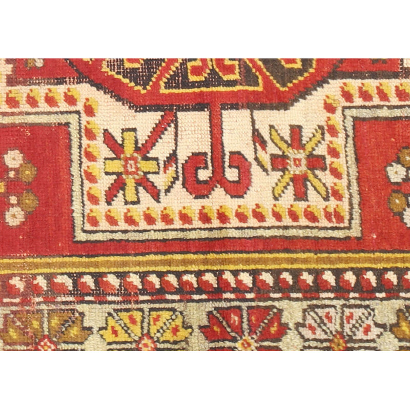 One-of-a-Kind Hand-Knotted 1960s 3'6" x 4'7" Wool Area Rug in Red/Brown/Yellow/Green