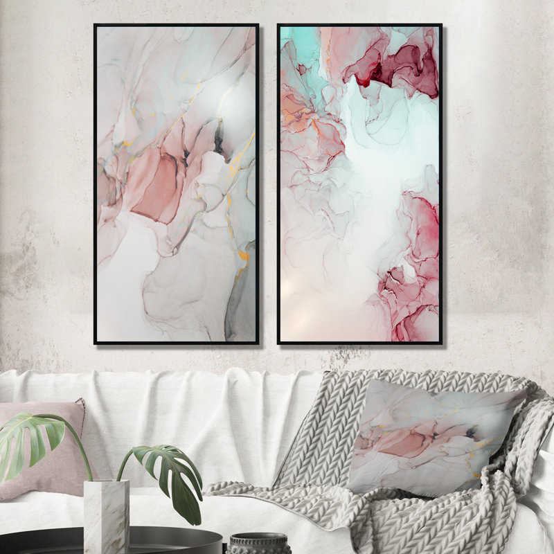 Marble Art Ripples - ensemble de 2 impressions sur toile, H 20 po x l 24 po x P 1 po, Cadre flottant noir