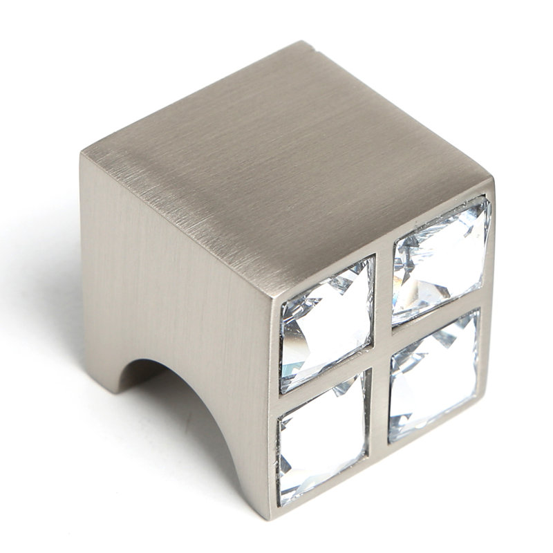 Swarovski Crystal Square Knob, Satin Nickel