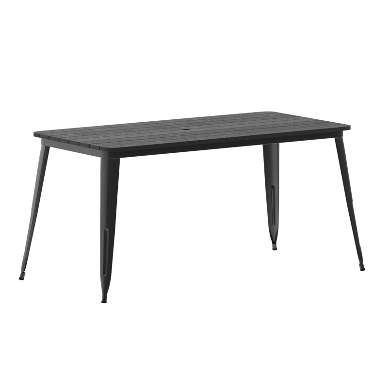 Guenot 30" x 60" Commercial Indoor/Outdoor Poly Resin Restaurant Table with Umbrella Hole, Black