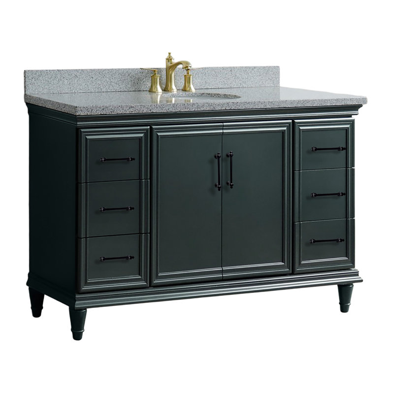 Meuble-lavabo simple en granite et lavabo ovale, 61", Gris