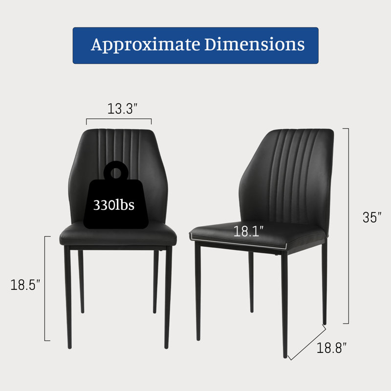 Chaise d'appoint en similicuir à dossier solide avec pieds en acier stables, ensemble de 2, Noir