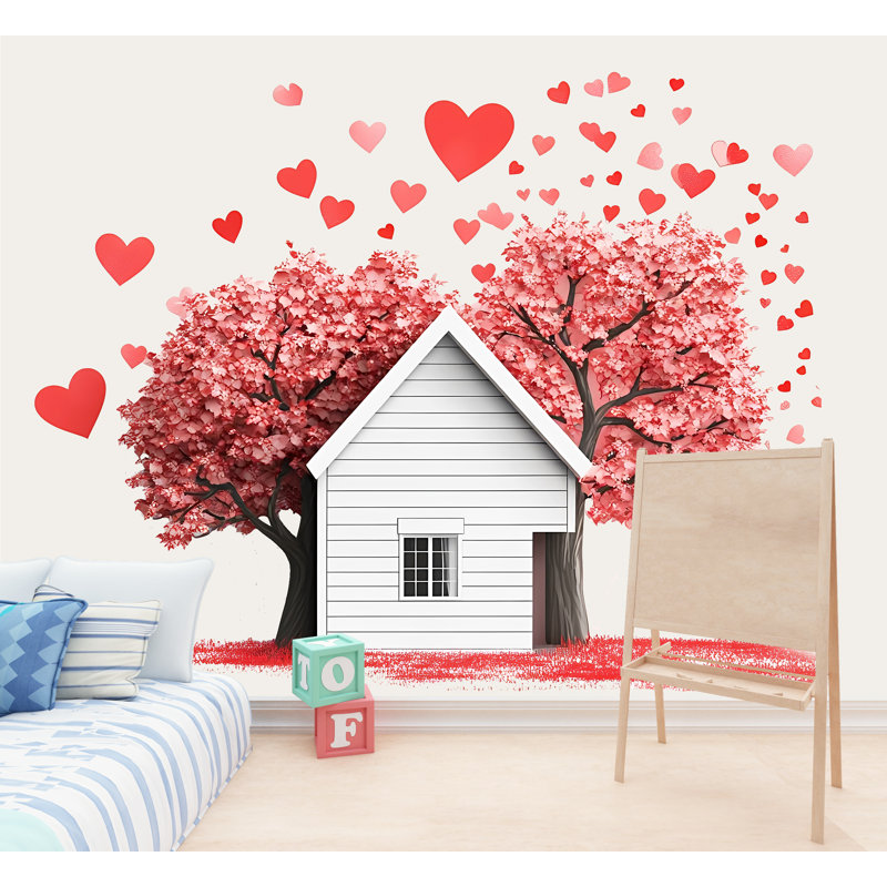 Décoration murale Love House, cœur, arbre, autocollant, maison romantique, décor de chambre de bébé pour la Saint-Valentin