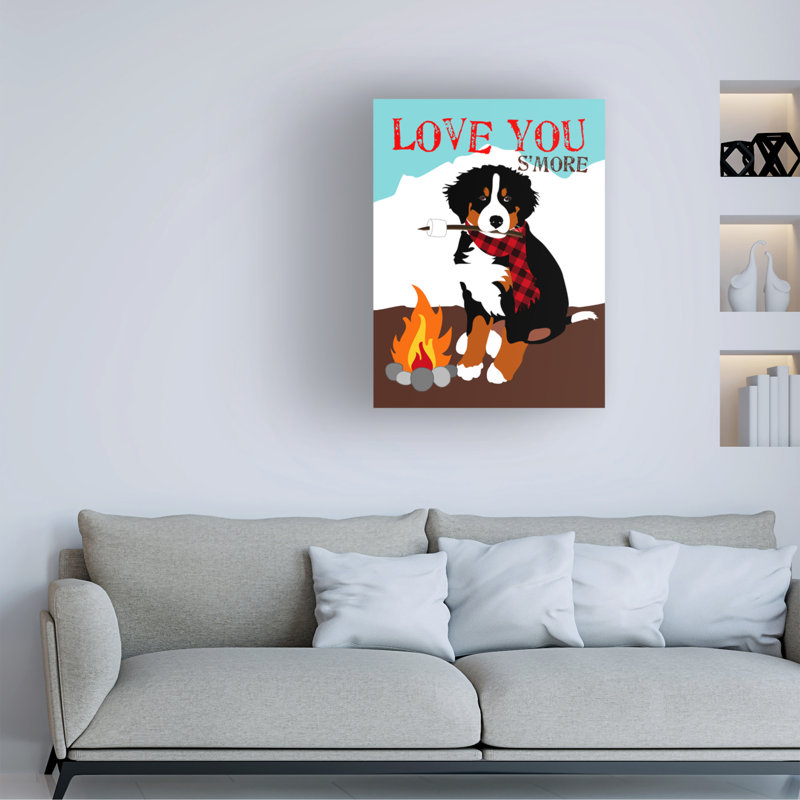 «Bernese Mountain Dog - Love You S'More» par Ginger Oliphant - impression sur toile tendue, H 32 po x l 24 po x P 2 po