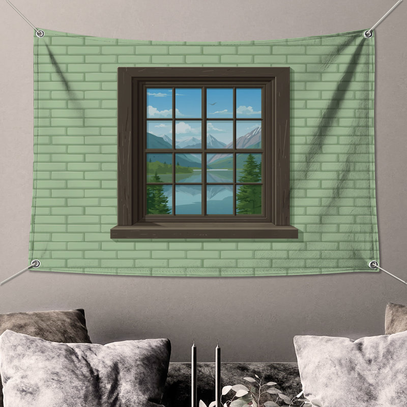 Tapisserie murale «Mountain View» - paysage, H 68 po x l 80 po avec 4 œillets