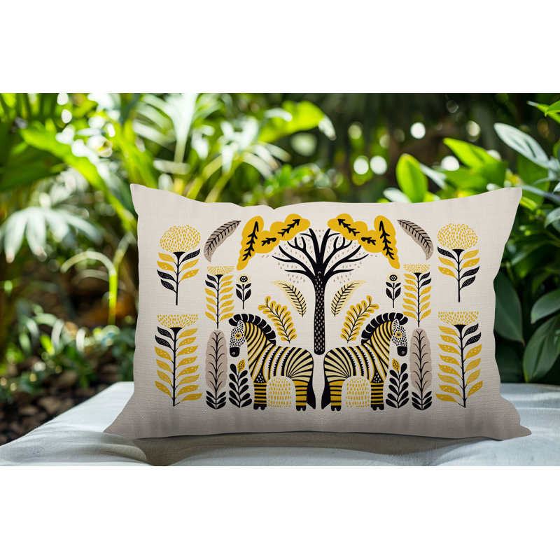 Oreiller rectangulaire réversible intérieur / extérieur Zuby Zebra, Rectangulaire H 14 po x l 20 po, Jaune